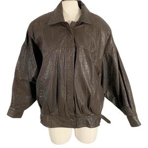 Vintage Comint Retro 80s Leather Bomber Jacket Brown Size Large